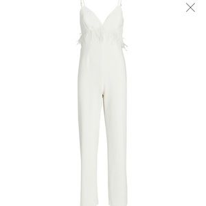 SAYLOR Krysta Feather-Embellished Satin Jumpsuit